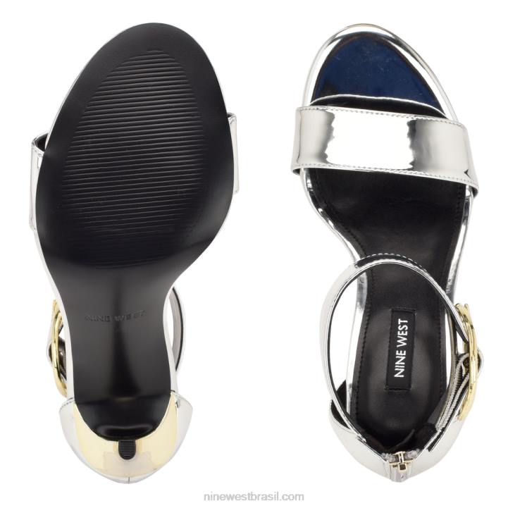 espelho prateado metálico N4P2E1843 sandália salto tira no tornozelo move Nine West
